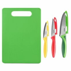 Zyliss Plastic & Stainless Steel Chopping Board & 3 Piece Knife Set