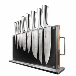 Baccarat Damashiro Bodo 10 Piece Japanese Steel Knife Block With Chopping Board